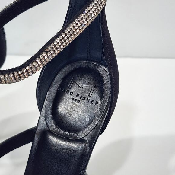 Marc Fisher Carita Ankle Strap Heled Sandals Rhinestone Detail Black Size 6.5 - Picture 2 of 11